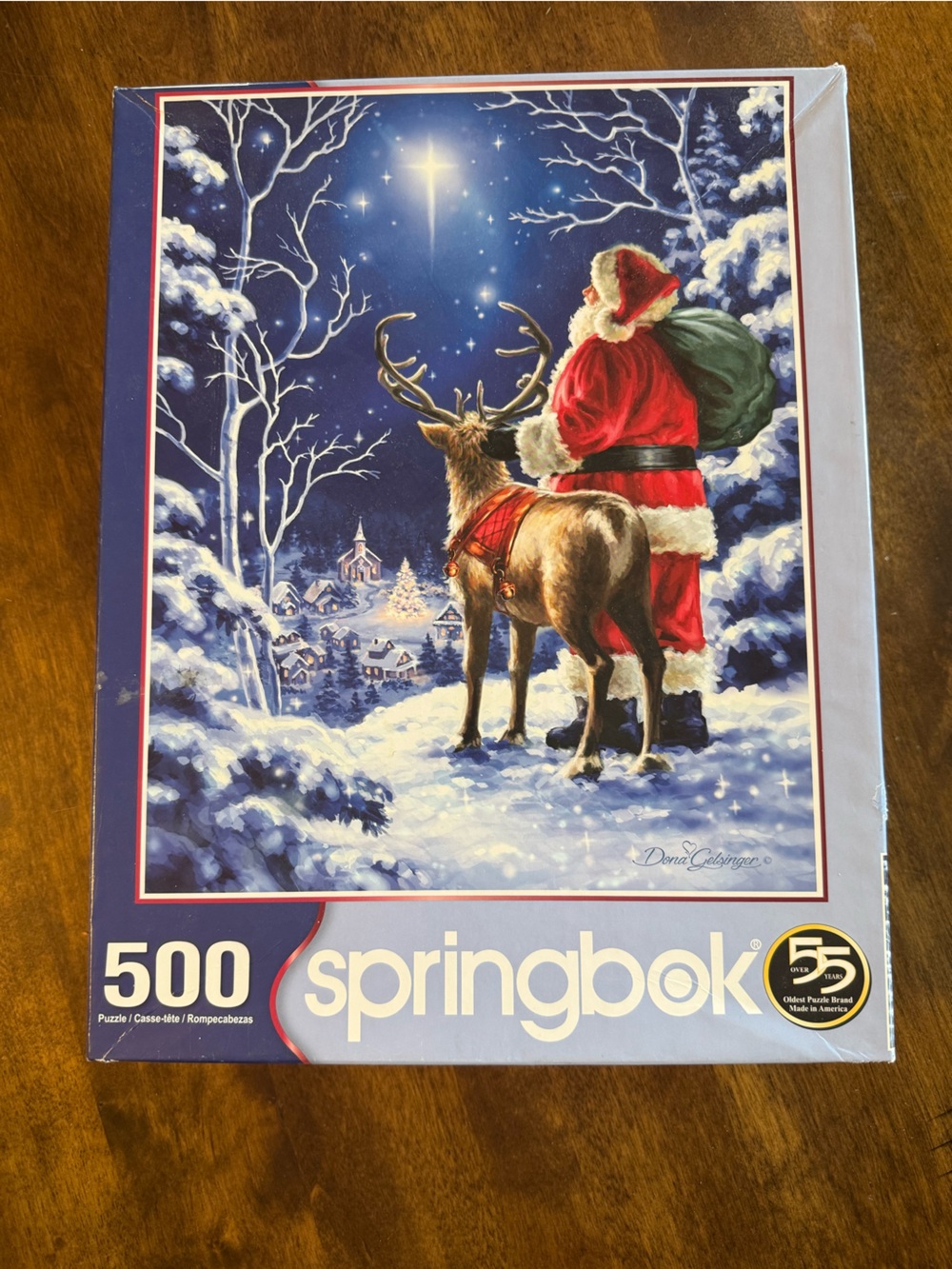 Springbok 500-Piece Santa & Reindeer Puzzle - Blue